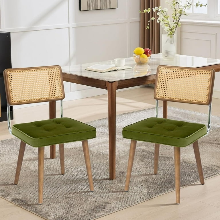 Dining Chair Tall Cane Back White Upholstery Natural Cane Back Side Chair