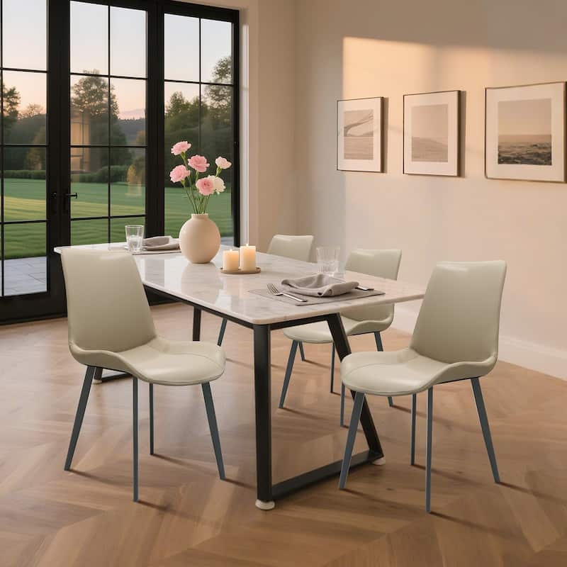 Dining Chair Tan Bucket Seat Edge Stitching Minimalist Side Chair