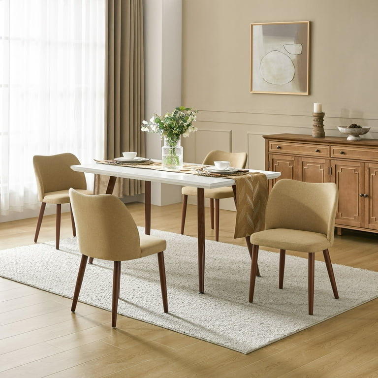 Dining Chair Tan Curved Backrest Dark Tapered Legs Mid-century Style