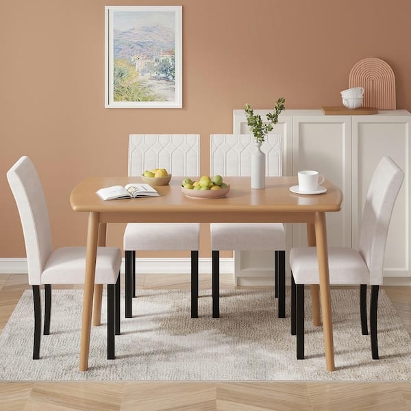 Dining Chair Tapered Legs Beige Linen-like Mid-century Modern