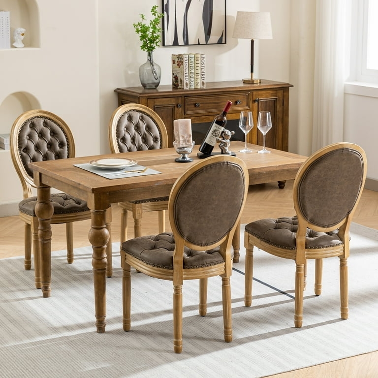Dining Chair Taupe Button Tufted French Country Armless Seating