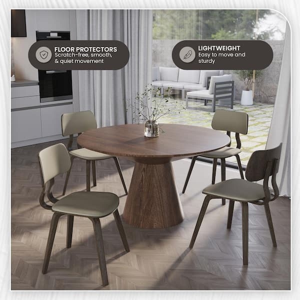 Dining Chair Taupe Faux Leather Dark Walnut Sculptural Frame