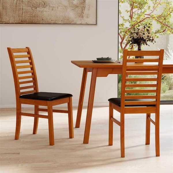 Dining Chair Taupe Upholstered Seat Slatted Wood Back Tapered Legs