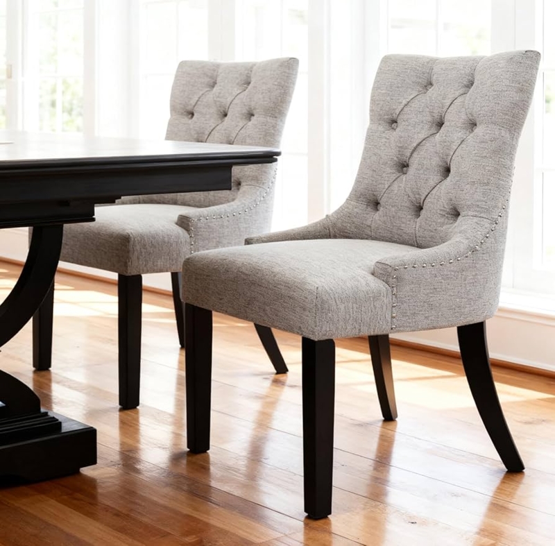 Dining Chair Teal Upholstered Tufted Back Ring Pull