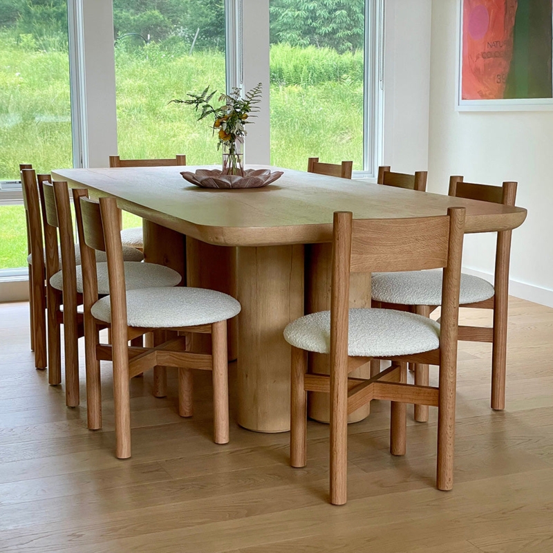 Dining Chair Textured Boucle Curved Back Sculptural Warm Oak