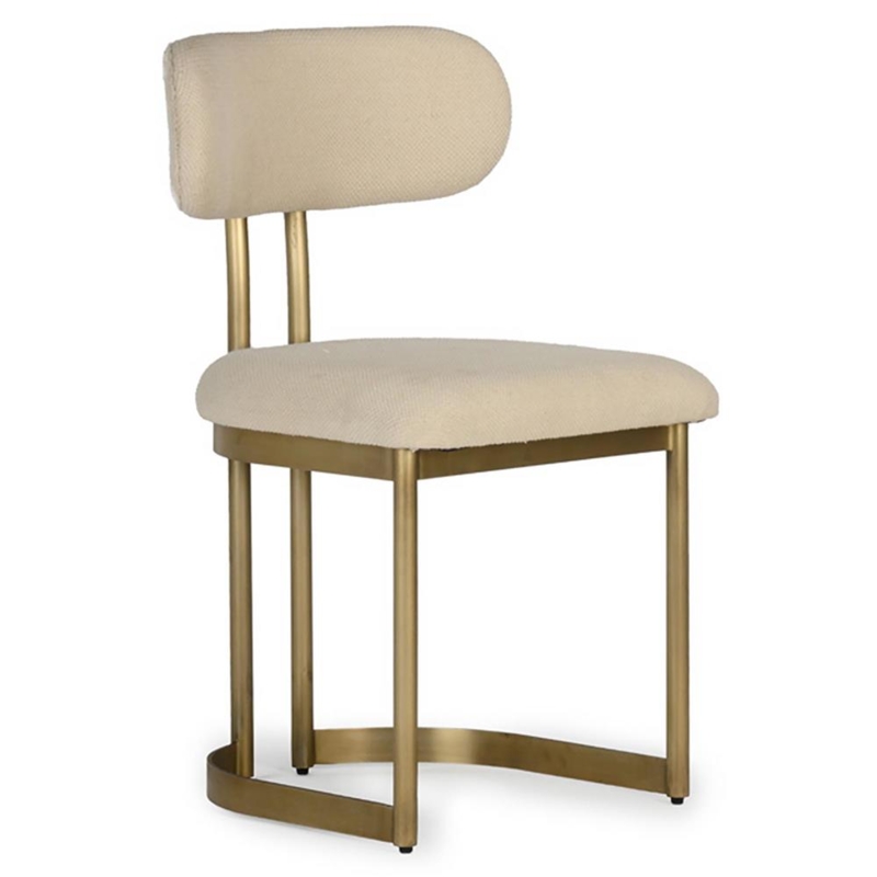 Dining Chair Textured Upholstery Off-White Antique Brass Legs