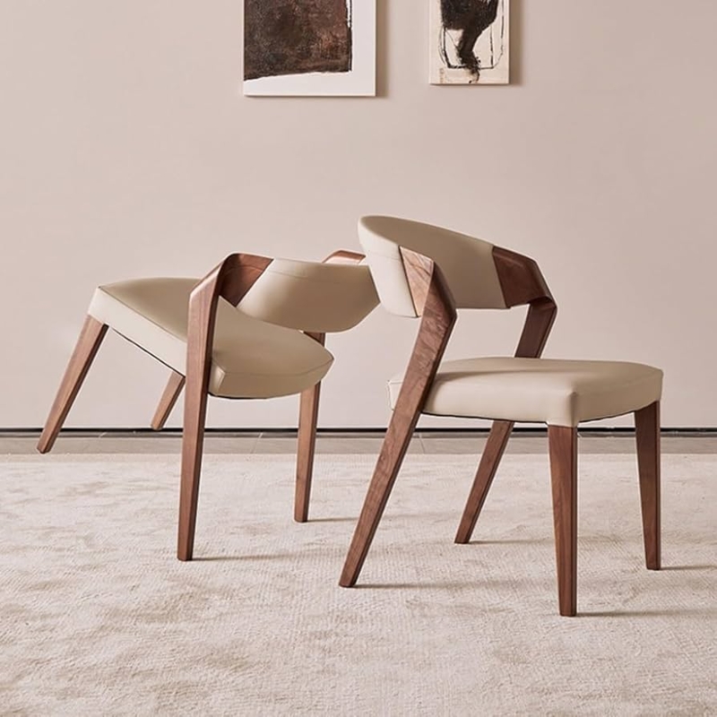 Dining Chair Thick Grey Cushion Tapered Walnut Legs Modern