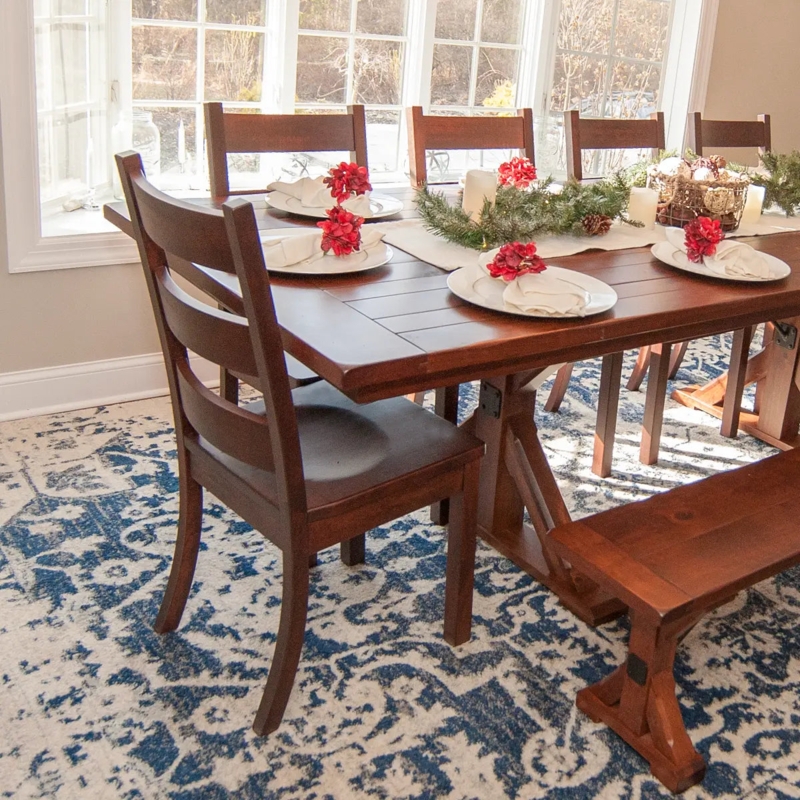 Dining Chair Traditional Amber Wood High Back Contoured Seat