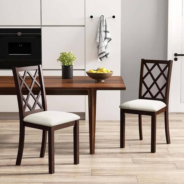 Dining Chair Traditional Slat Back Espresso Finish Upholstered Seat
