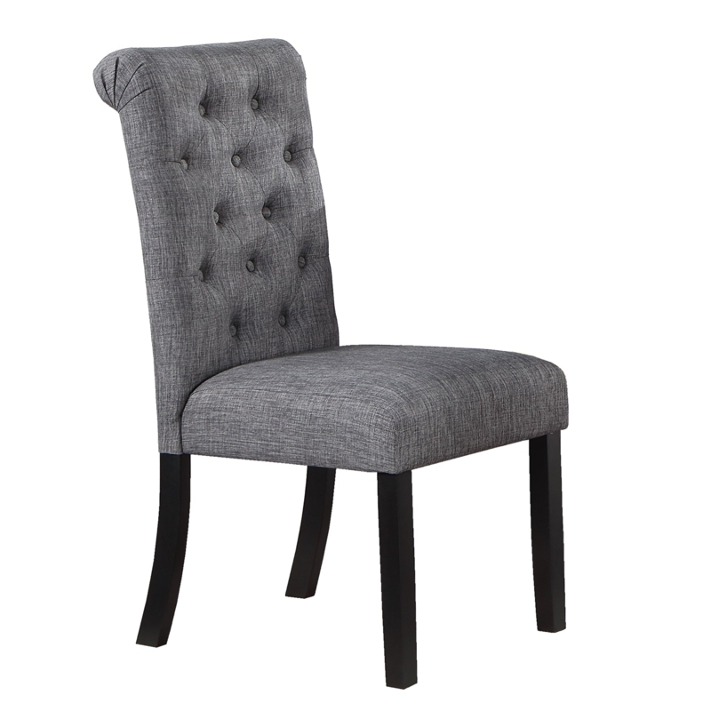 Dining Chair, Transitional Button Tufted Fabric with Black Legs