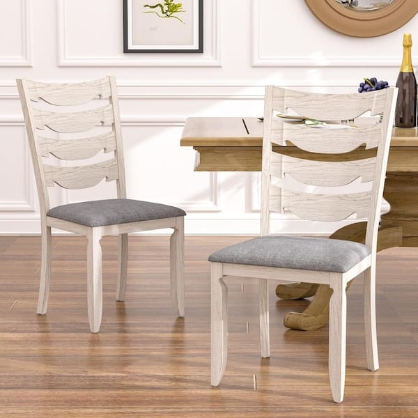 Dining Chair Transitional Gray Padded Seat Set of Two Tapered