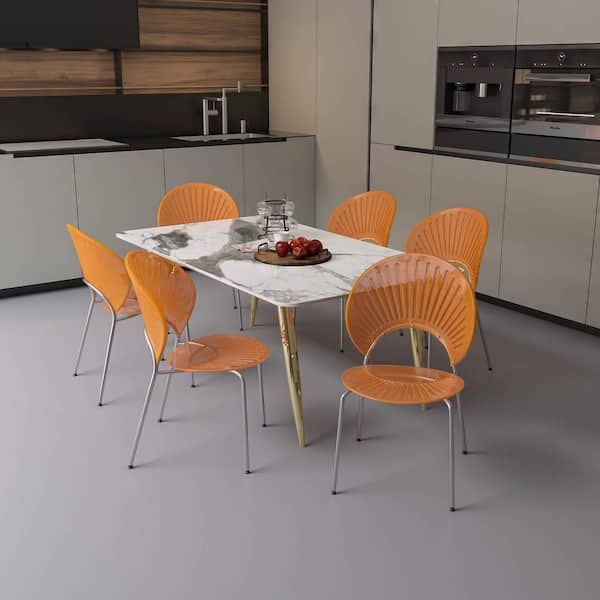 Dining Chair: Translucent Amber Seat with Polished Chrome Eiffel Base