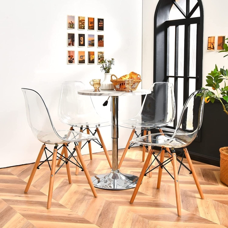 Dining Chair Transparent Acrylic Seat with Eiffel Style Wood Legs