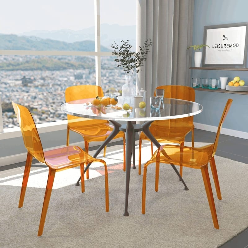 Dining Chair Transparent Orange Acrylic Stackable Glossy Finish Vibrant
