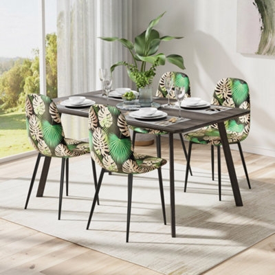 Dining Chair Tropical Palm Leaf Print with Black Tapered Legs