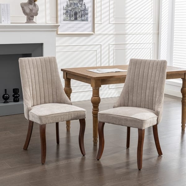 Dining Chair Tufted High Back Beige Upholstered Cabriole Legs