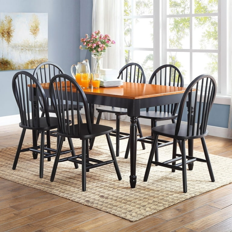 Dining Chair Turned Legs Black Finish Curved Back Farmhouse
