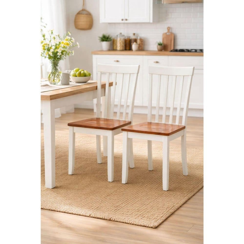 Dining Chair Two Tone Finish Wheat Back Spindles Farmhouse Cream