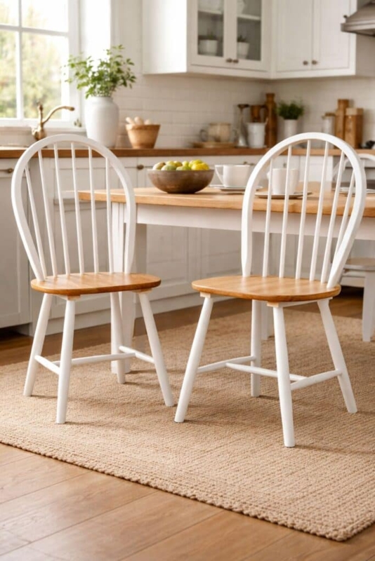 Dining Chair Two Tone Finish White Dark Brown Country Spindle