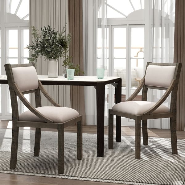Dining Chair Two-Tone Gray and Taupe Fabric Curved Open Back