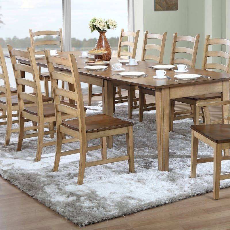 Dining Chair Two Tone Wood Five Slat Back Cream Natural