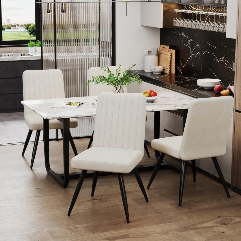 Dining Chair Velvet Armless Tapered Black Metal Legs Curved Back