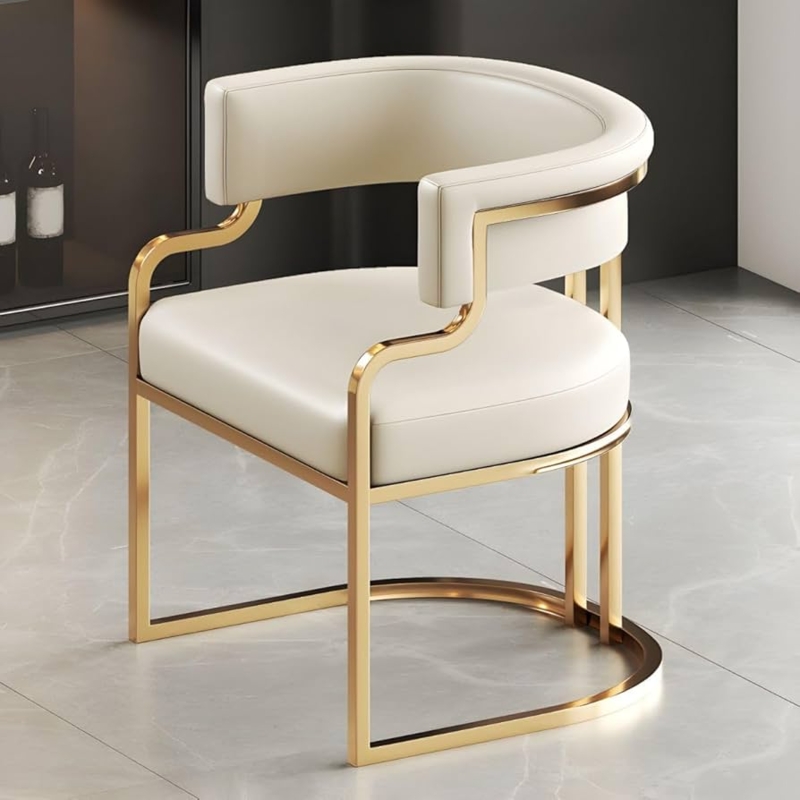 Dining Chair Vertical Channel Tufting White Brass Legs Glam Seating