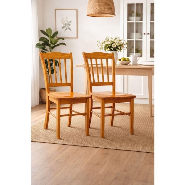 Dining Chair Vertical Slat Back Tapered Legs Classic Oak Finish