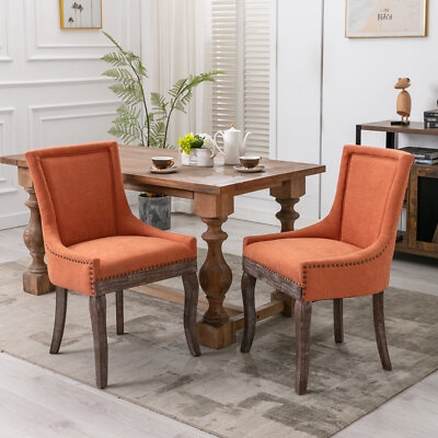 Dining Chair Vibrant Orange Upholstery, Bronze Nailhead Trim
