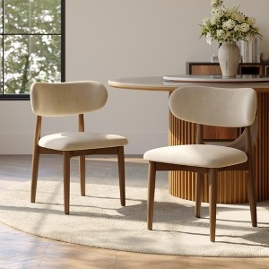 Dining Chair Walnut Finish Curved Backrest Tapered Legs