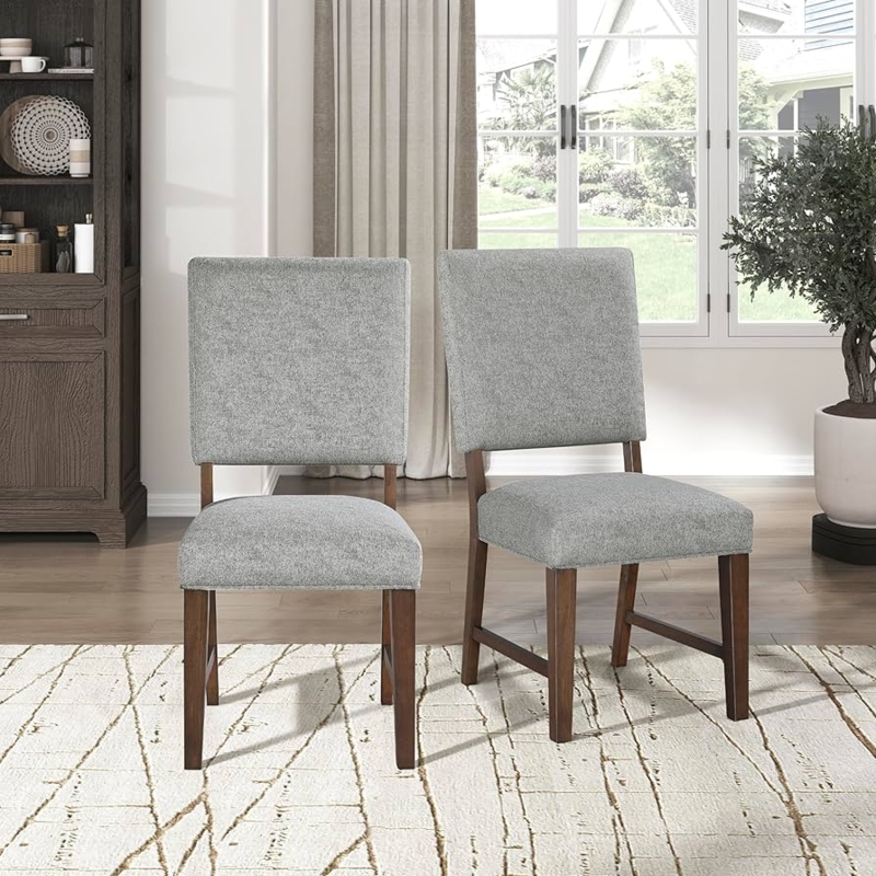 Dining Chair Walnut Tapered Legs Linen Fabric Armless Seating