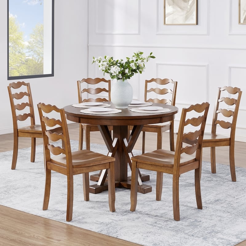 Dining Chair: Warm Amber Brown Ladder Back with Classic Turned Legs