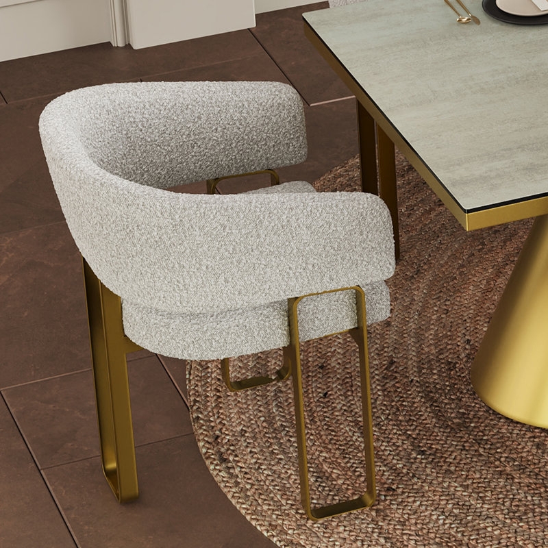 Dining Chair White Boucle Upholstery Brushed Metal U-Shaped Legs