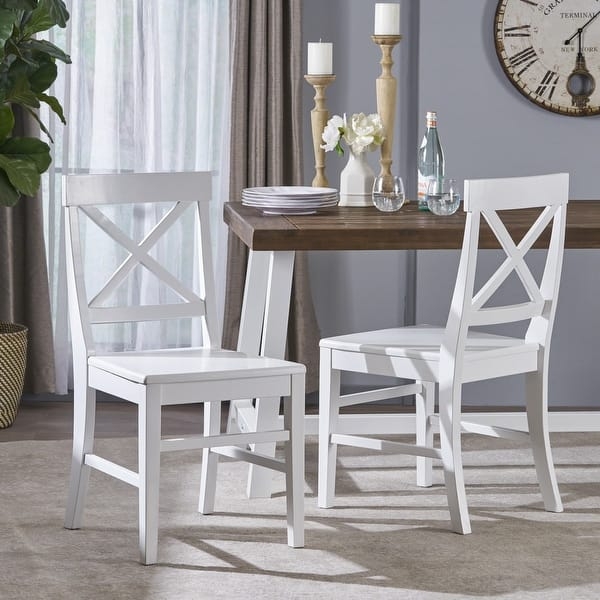 Dining Chair White Cross Back Wood Toned Seat Bistro