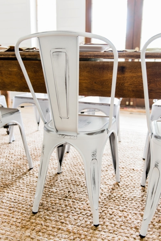 Dining Chair White Metal Bistro Style Farmhouse Wood Table
