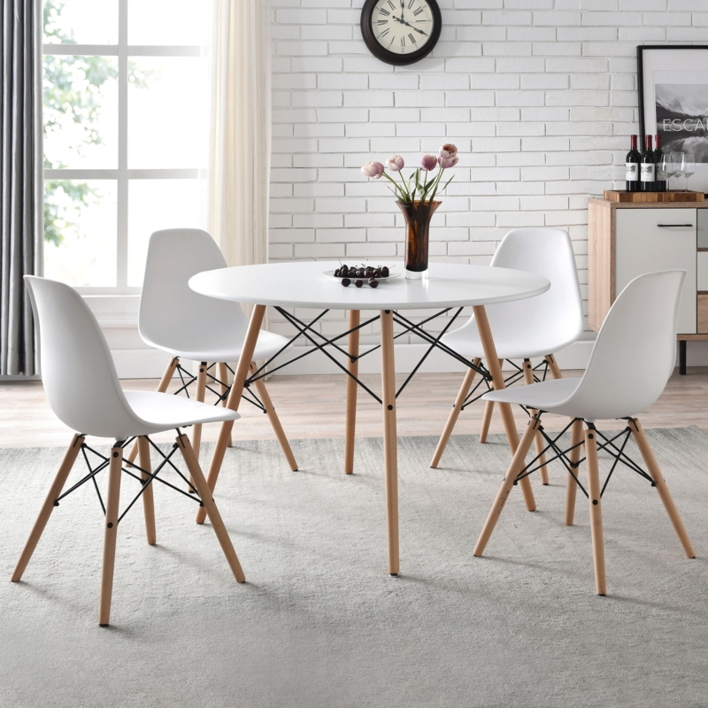 Dining Chair White Molded Seat Eiffel Legs Wire Bracing