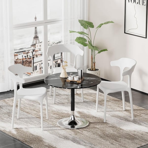 Dining Chair White Molded Seat Stackable Black Metal Legs
