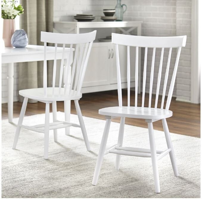 Dining Chair White Painted Finish Flared Back Legs Farmhouse Cottage Set