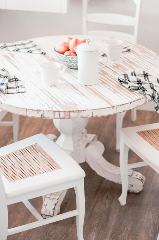 Dining Chair White Painted Frame Woven Cane Back Coastal