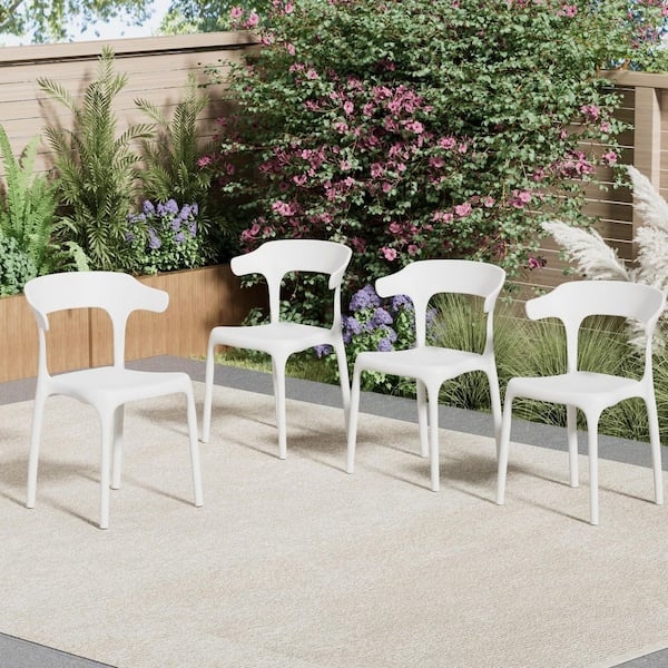 Dining Chair White Stackable Molded Seat Matte Finish Modern