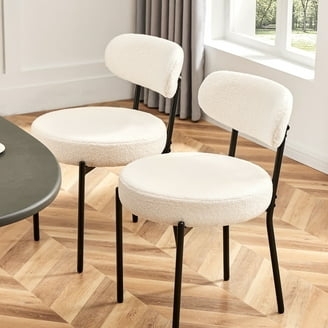 Dining Chair White Upholstered Barrel Back with Swivel Casters