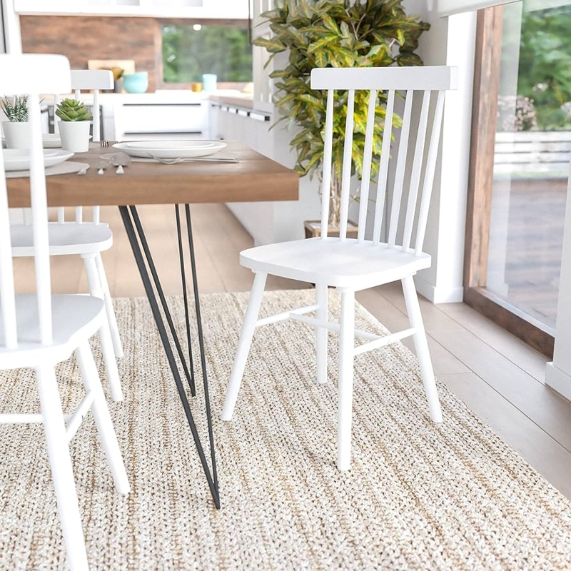 Dining Chair White Windsor Spindle Back Solid Wood Armless