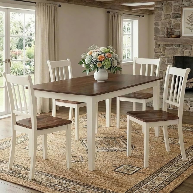 Dining Chair, White Wood Spindle Back, Contoured Seat, Braced
