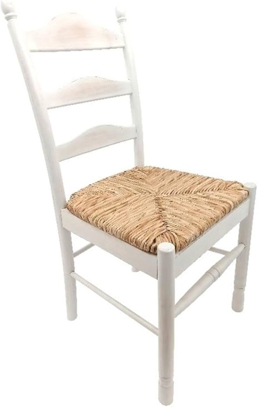 Dining Chair Whitewashed Farmhouse Ladder Back H-Stretcher
