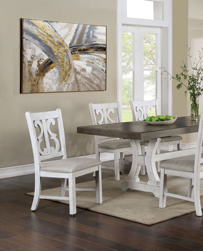 Dining Chair: Whitewashed Ornate Shield Back with Turned Legs