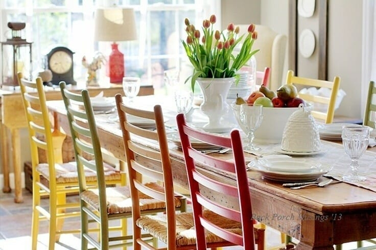 Dining Chair Windsor Silhouette Mismatched Spindle Back Colorful