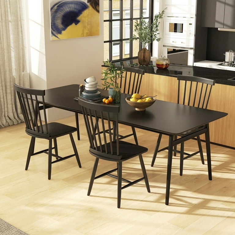 Dining Chair Windsor Style Spindle Back Monochromatic Black