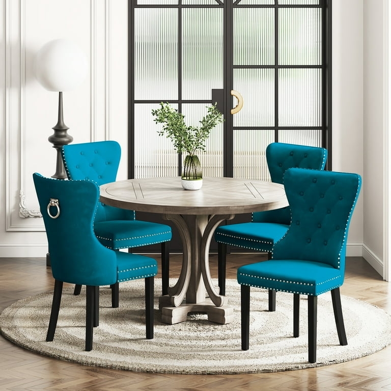 Dining Chair Wingback Style with Chrome Pull Ring and Button Tufting