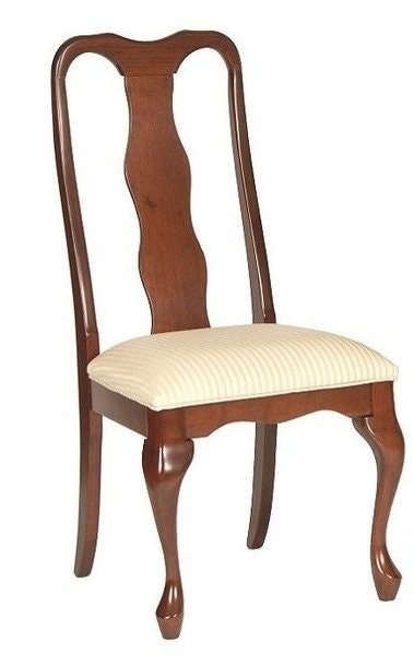 Dining Chair with Carved Splat Back, Rich Wood Stain, Queen Anne Style