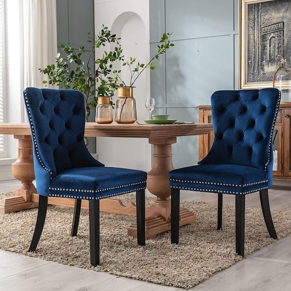 Dining Chair with Channel Tufting, Barrel Back, and Navy Velvet